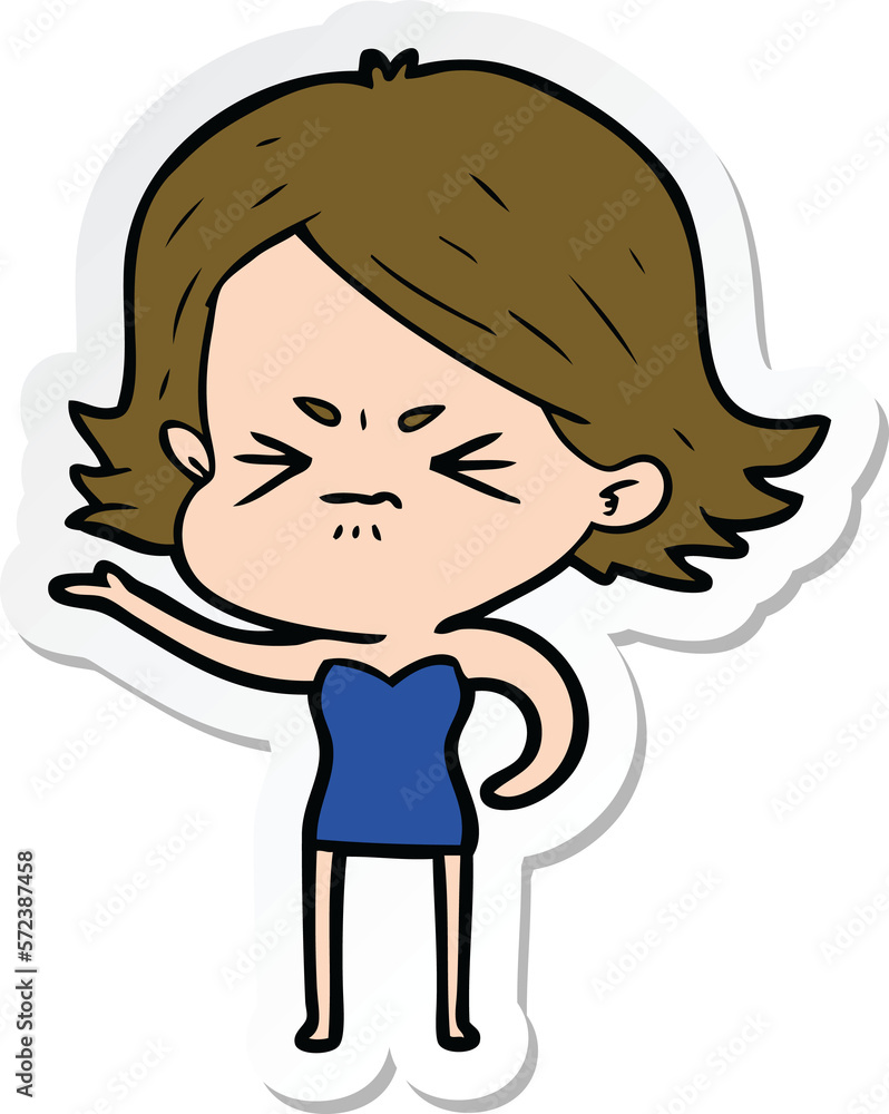 sticker of a cartoon angry girl
