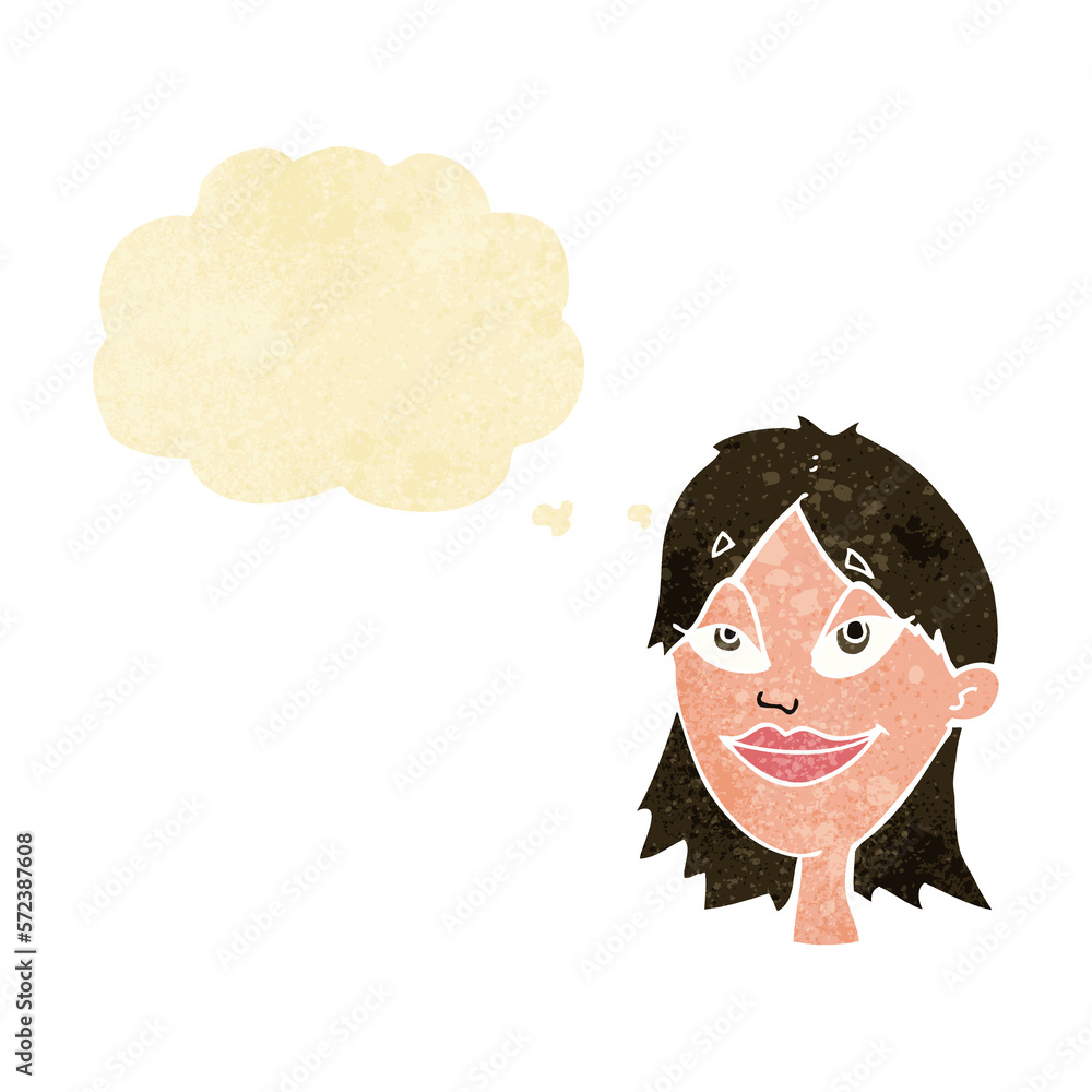 cartoon happy woman with thought bubble cartoon happy woman with thought bubble