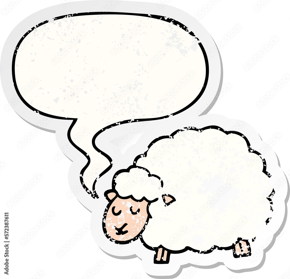 cartoon sheep and speech bubble distressed sticker cartoon sheep and speech bubble distressed sticker