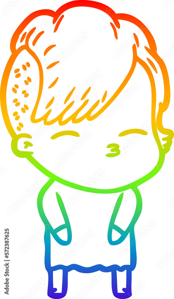 rainbow gradient line drawing cartoon squinting girl rainbow gradient line drawing cartoon squinting girl
