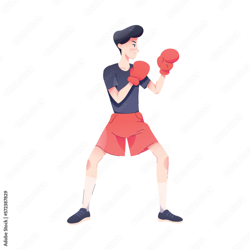 Man Character Fighting with Boxing Gloves Engaged in Sport Physical Activity Vector Illustration Man Character Fighting with Boxing Gloves Engaged in Sport Physical Activity Vector Illustration