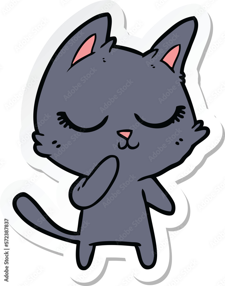 sticker of a calm cartoon cat considering sticker of a calm cartoon cat considering