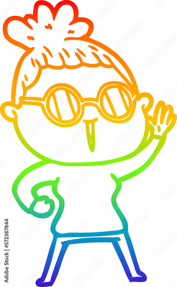 rainbow gradient line drawing cartoon woman wearing spectacles rainbow gradient line drawing cartoon woman wearing spectacles