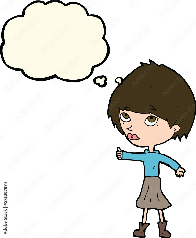 cartoon woman giving thumbs up symbol with thought bubble cartoon woman giving thumbs up symbol with thought bubble