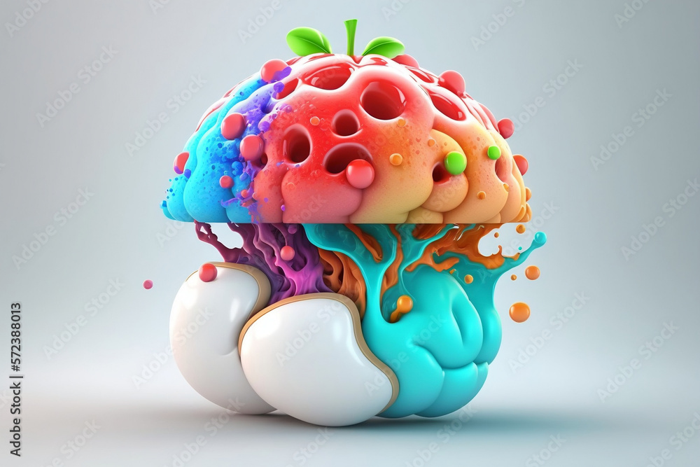 kreatywny, twórczy mózg, 3d, żywe kolory, creative brain, 3d, vivid colors - generative AI - obrazy, fototapety, plakaty 