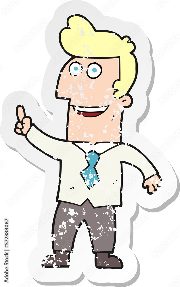 retro distressed sticker of a cartoon businessman pointing retro distressed sticker of a cartoon businessman pointing
