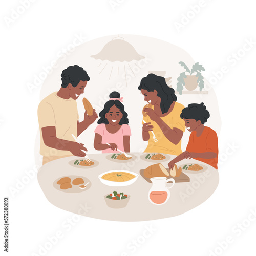 Dinner isolated cartoon vector illustration. Family members having dinner together, people eating together, healthy lifestyle, food habits, leisure time with relatives vector cartoon.