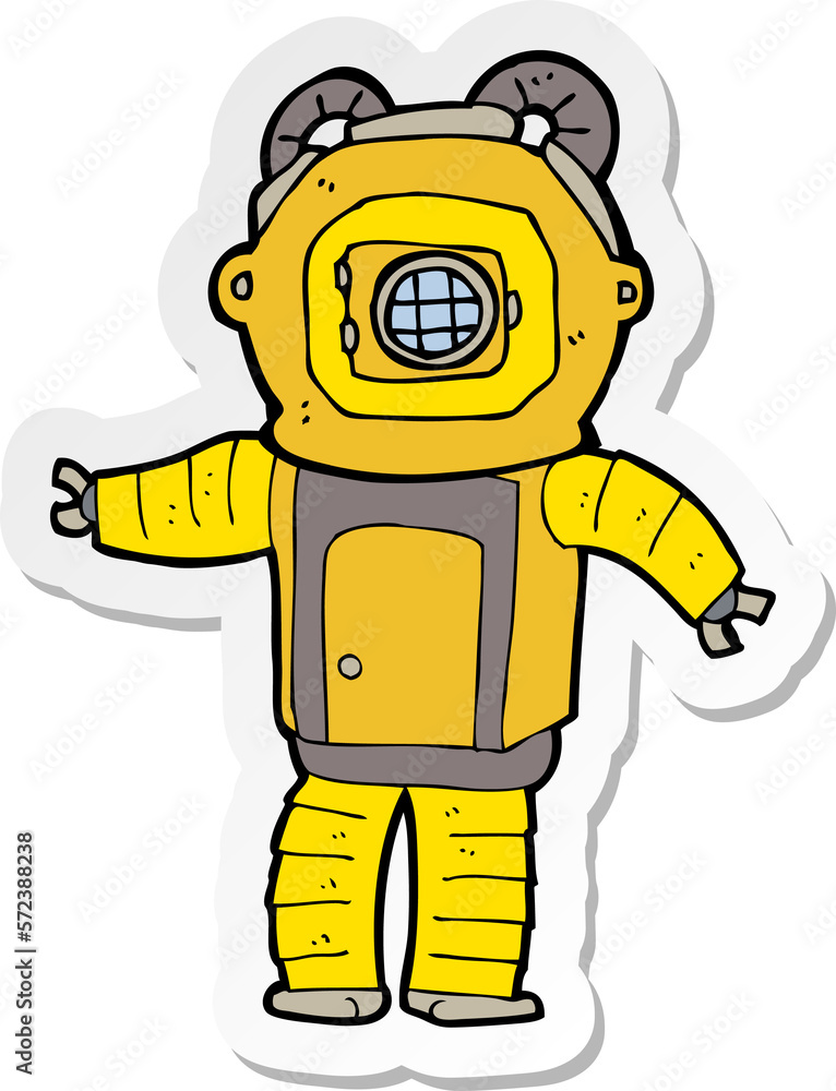 Obraz premium sticker of a cartoon deep sea diver