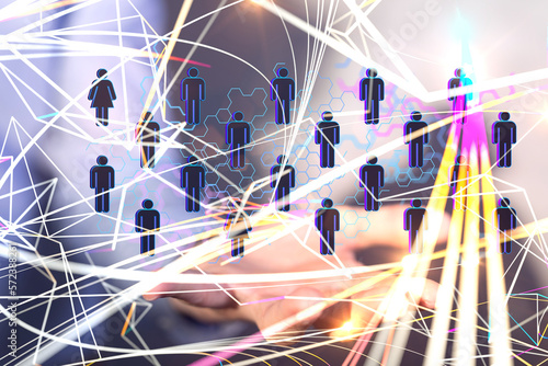 holding 3D rendering group of blue people
