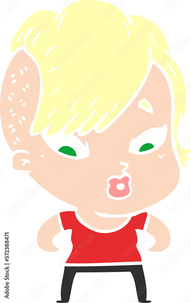 flat color style cartoon surprised girl