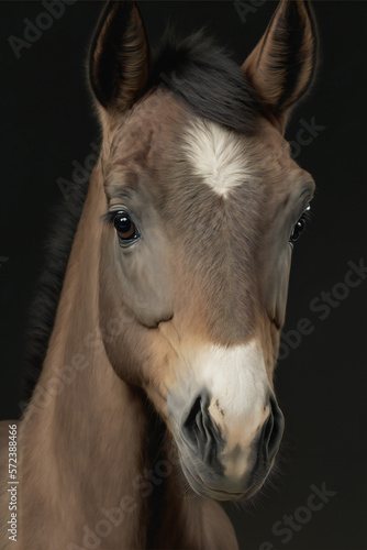 close up of a horse - Foal pup - Created with Generative AI technology.