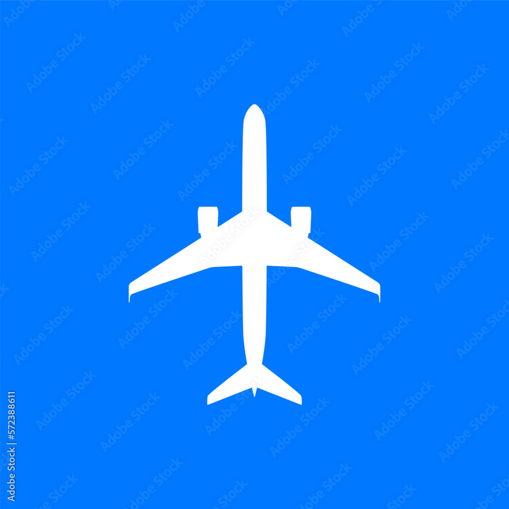 Fototapeta premium White airplane vector icon on blue background