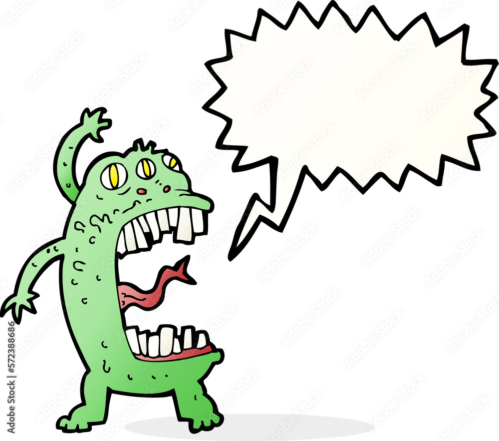 Obraz premium cartoon crazy monster with speech bubble
