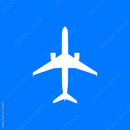White airplane vector icon on blue background