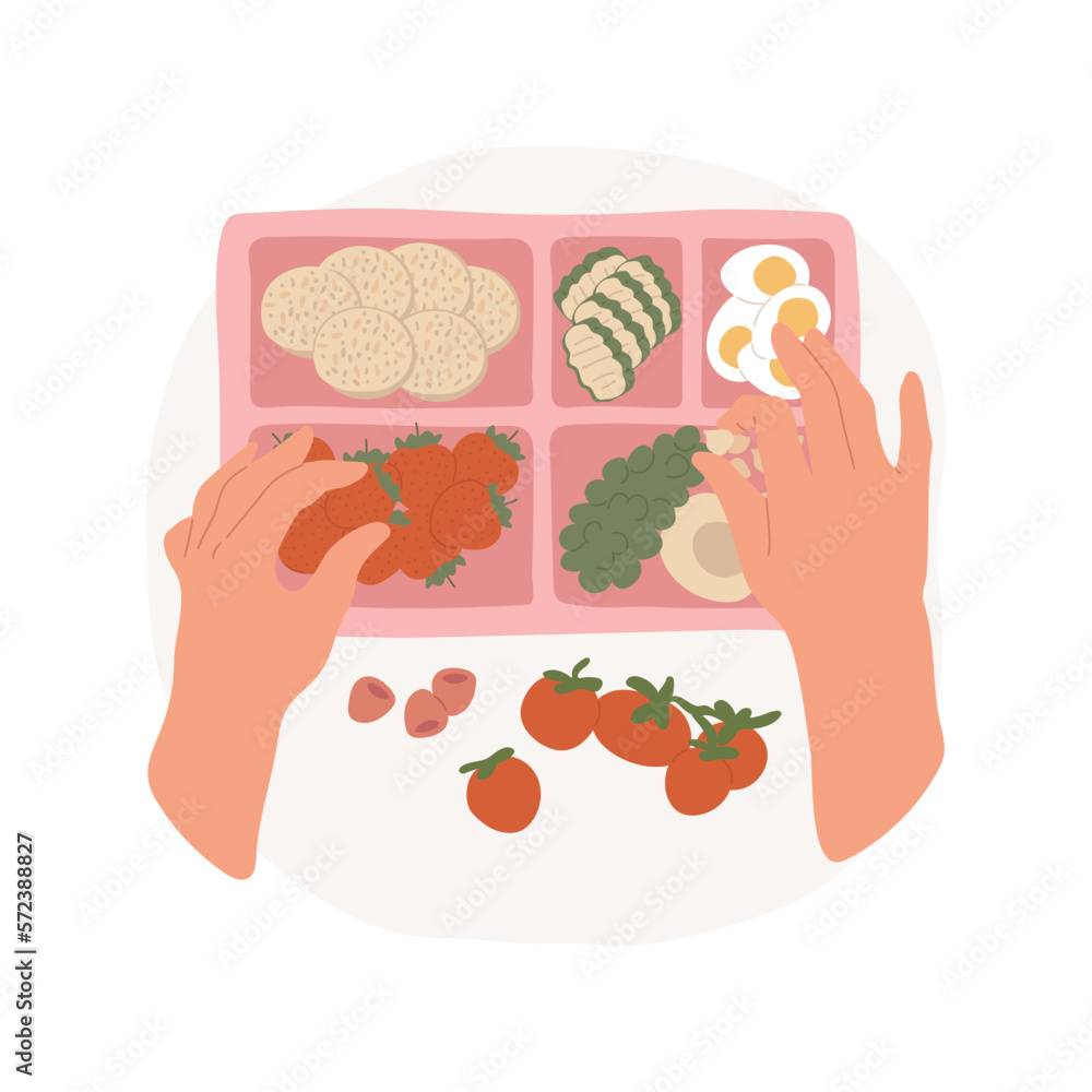 Healthy lunch box isolated cartoon vector illustration. Mom packs a