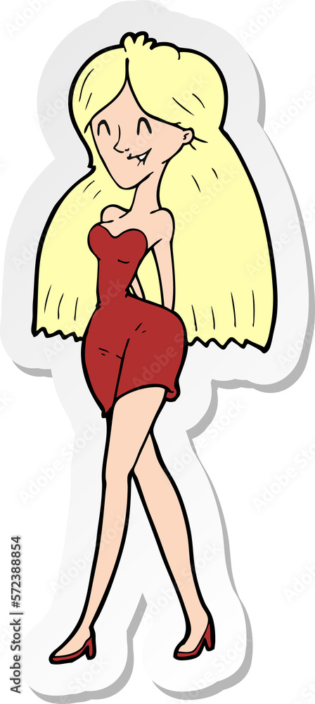 sticker of a cartoon woman in dress sticker of a cartoon woman in dress