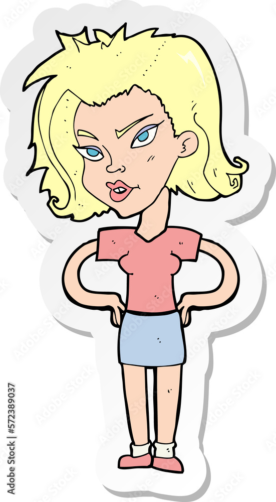 sticker of a cartoon woman with hands on hips sticker of a cartoon woman with hands on hips