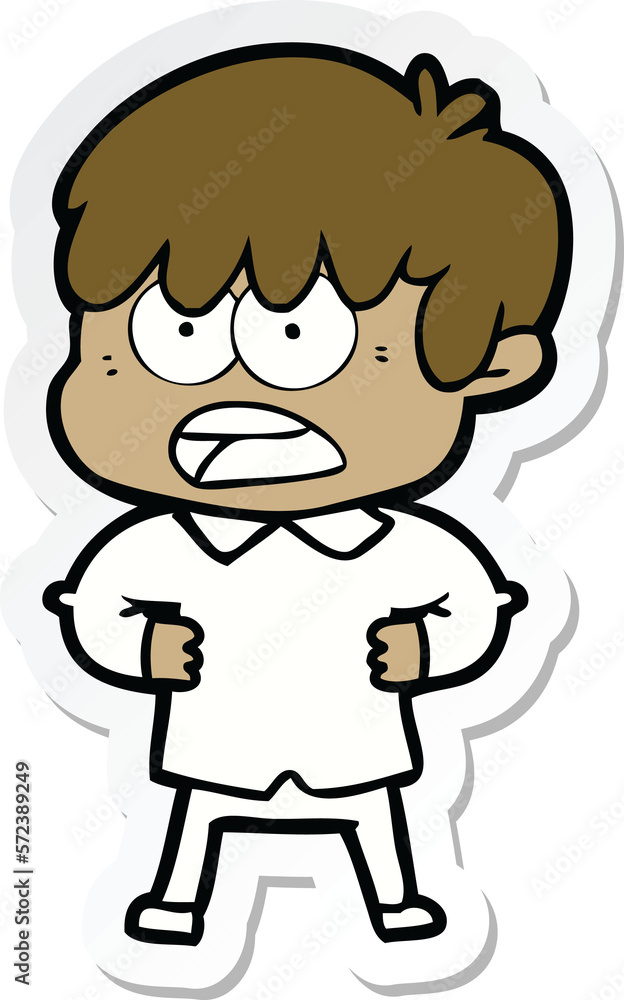 sticker of a worried cartoon boy