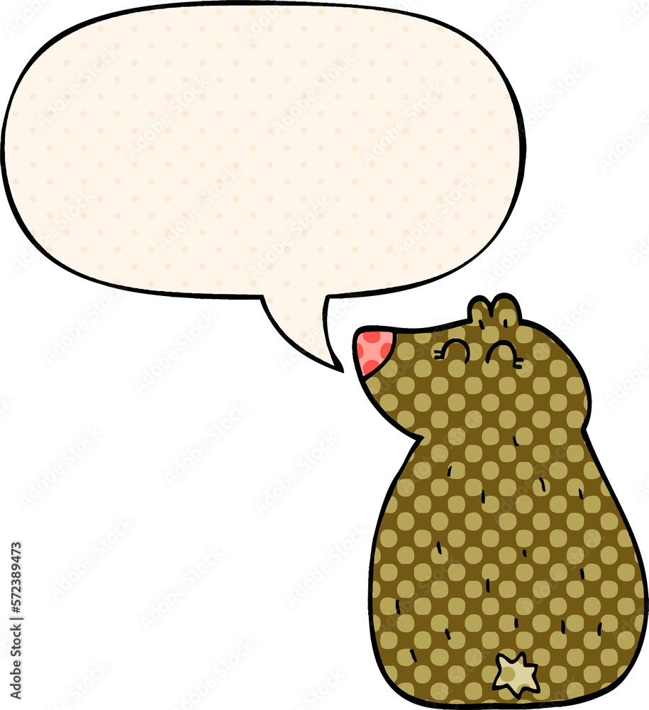 cute cartoon bear and speech bubble in comic book style