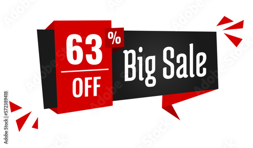 big sale 63 percent off discount, stripe, price balloon, black and red 