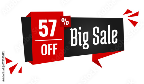 big sale 57 percent off discount, stripe, price balloon, black and red 