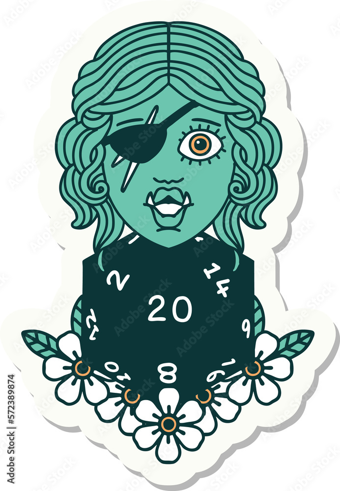 half orc rogue with natural twenty dice roll sticker half orc rogue with natural twenty dice roll sticker