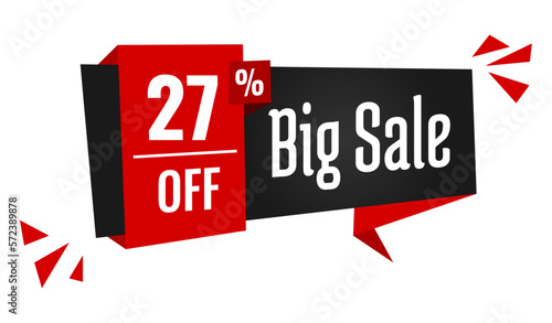 big sale 27 percent off discount, stripe, price balloon, black and red 