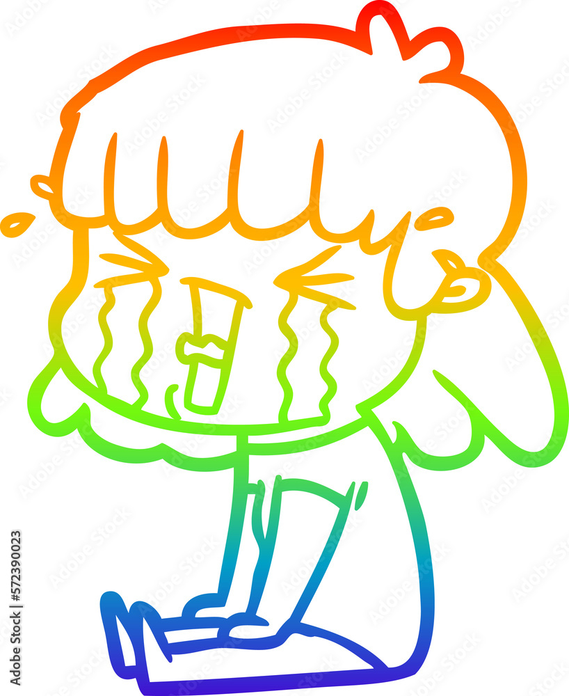 rainbow gradient line drawing cartoon woman in tears rainbow gradient line drawing cartoon woman in tears