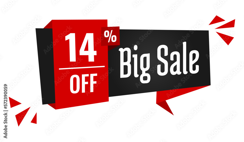 big sale 14 percent off discount, stripe, price balloon, black and red	

