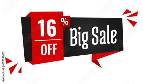 big sale 16 percent off discount, stripe, price balloon, black and red 