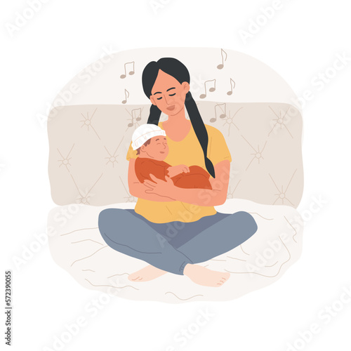 Singing a lullaby isolated cartoon vector illustration. Mom holding and singing a lullaby to her little baby, family lifestyle, kids bedtime, sleep hygiene, happy childhood vector cartoon.