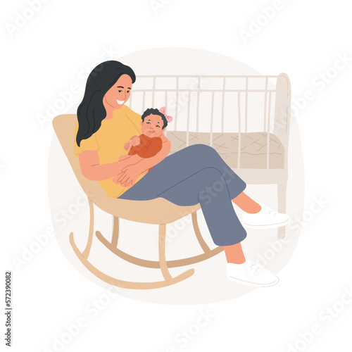 Rock baby to sleep isolated cartoon vector illustration. Young mom rocks baby before bedtime, maternal bond, mother lifestyle, sleep hygiene, happy childhood, newborn care vector cartoon.