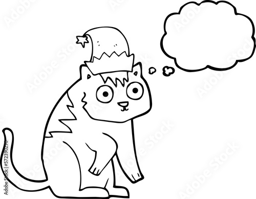 thought bubble cartoon cat wearing christmas hat