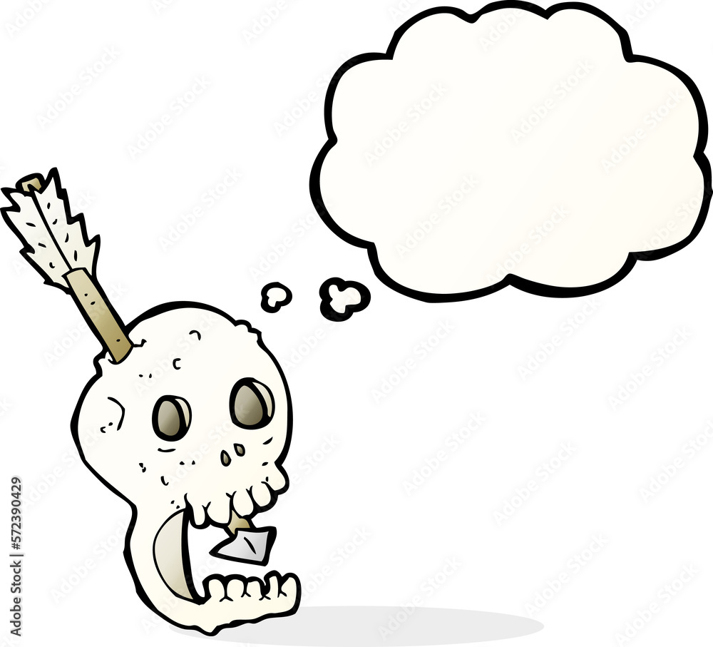 funny cartoon skull and arrow with thought bubble funny cartoon skull and arrow with thought bubble