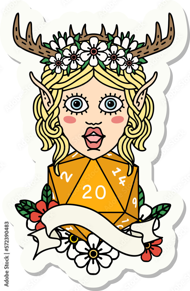 elf druid with natural twenty dice roll sticker elf druid with natural twenty dice roll sticker