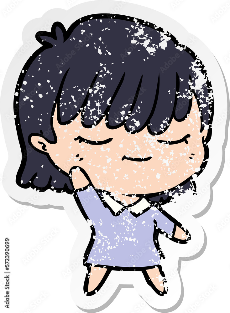 distressed sticker of a cartoon woman distressed sticker of a cartoon woman