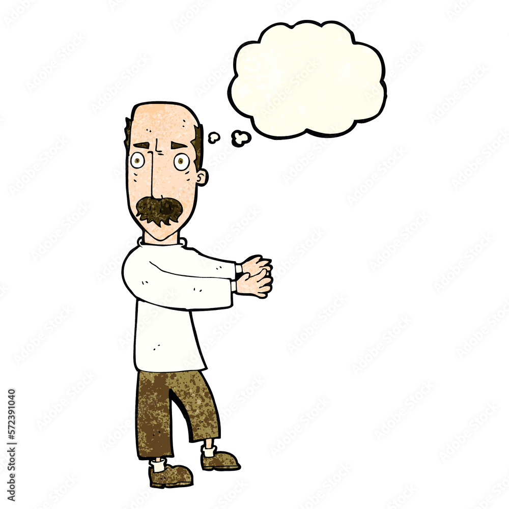 cartoon balding man explaining with thought bubble cartoon balding man explaining with thought bubble
