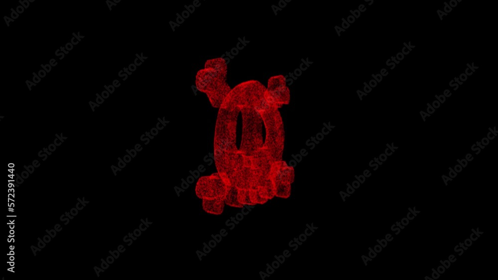 3D poison skull bones rotates on black bg. Object dissolved red flickering particles 60 FPS. Business backdrop. Science concept. Abstract bg title, presentation. Holographic screensaver. 3D animation 3D poison skull bones rotates on black bg. Object dissolved red flickering particles 60 FPS. Business backdrop. Science concept. Abstract bg title, presentation. Holographic screensaver. 3D animation