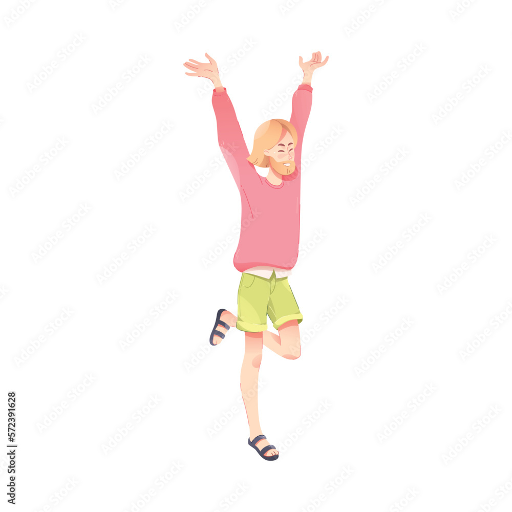 Happy Bearded Man Character Rejoicing and Cheering Vector Illustration Happy Bearded Man Character Rejoicing and Cheering Vector Illustration