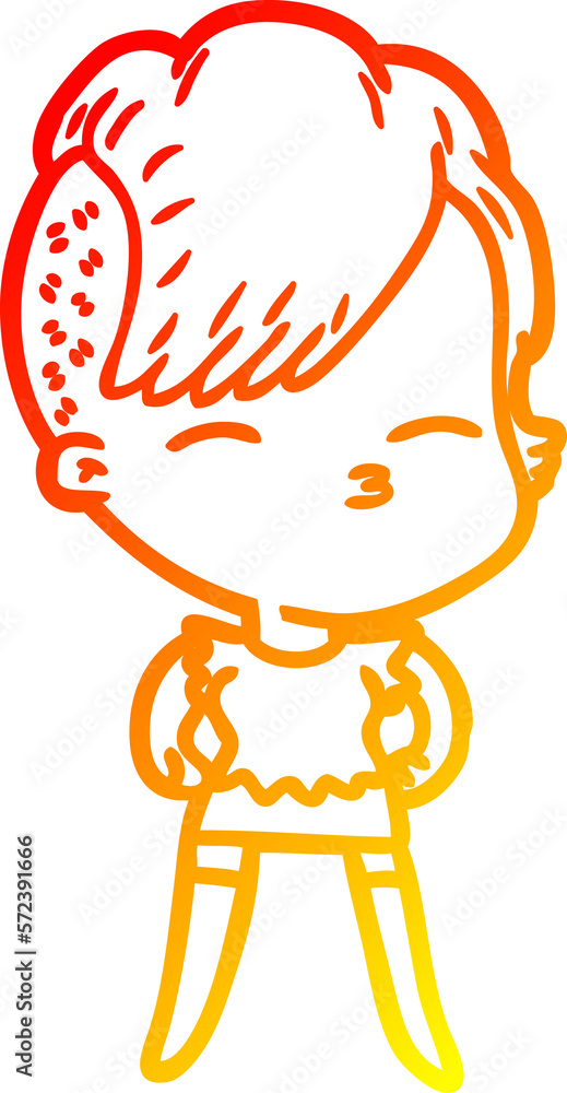 warm gradient line drawing cartoon squinting girl warm gradient line drawing cartoon squinting girl