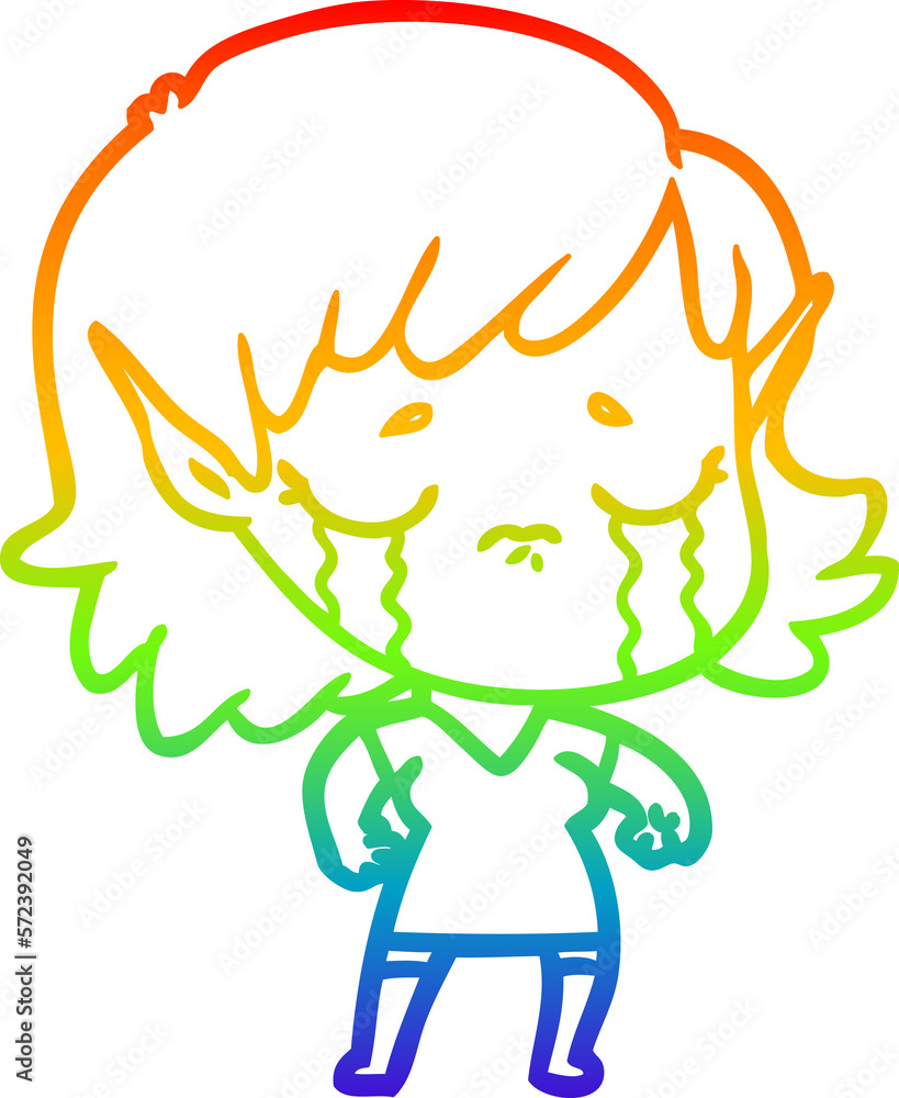 rainbow gradient line drawing cartoon crying elf girl rainbow gradient line drawing cartoon crying elf girl