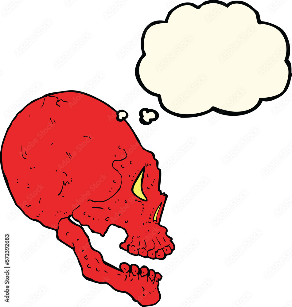 red skull illustration with thought bubble red skull illustration with thought bubble