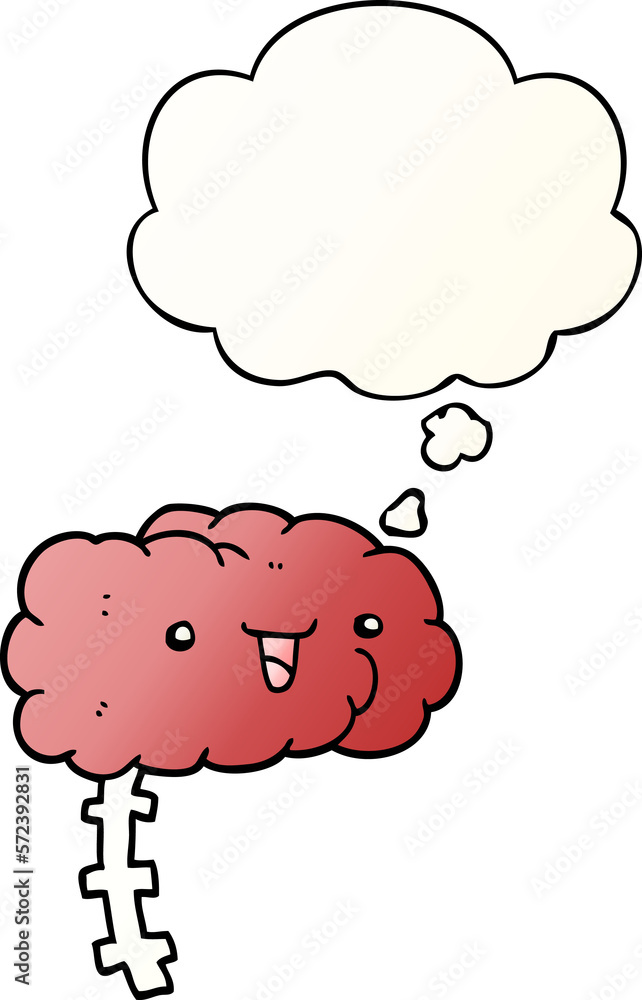 happy cartoon brain and thought bubble in smooth gradient style happy cartoon brain and thought bubble in smooth gradient style