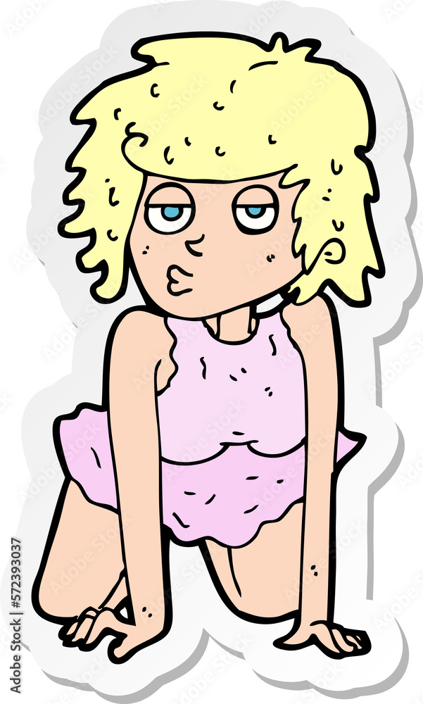 sticker of a cartoon woman doing pin-up pose