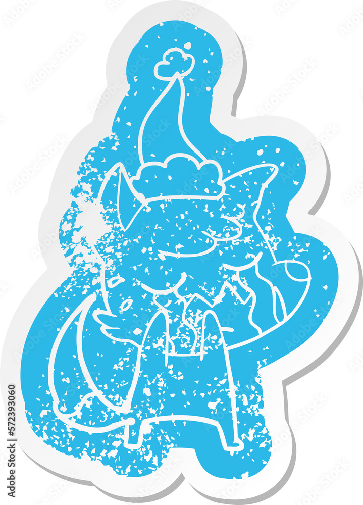 crying fox cartoon distressed sticker of a wearing santa hat crying fox cartoon distressed sticker of a wearing santa hat