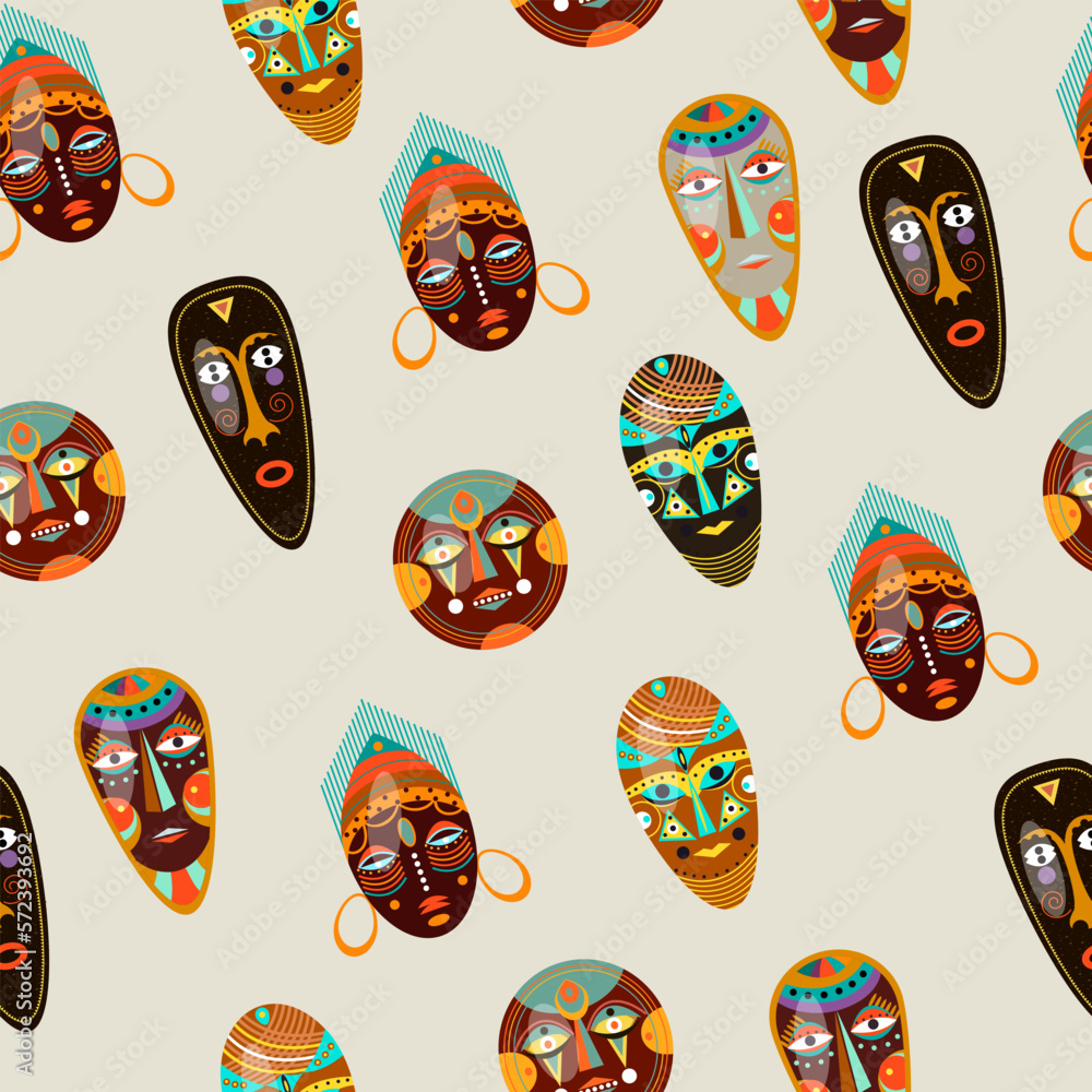 Seamless pattern African ritual masks Seamless pattern African ritual masks