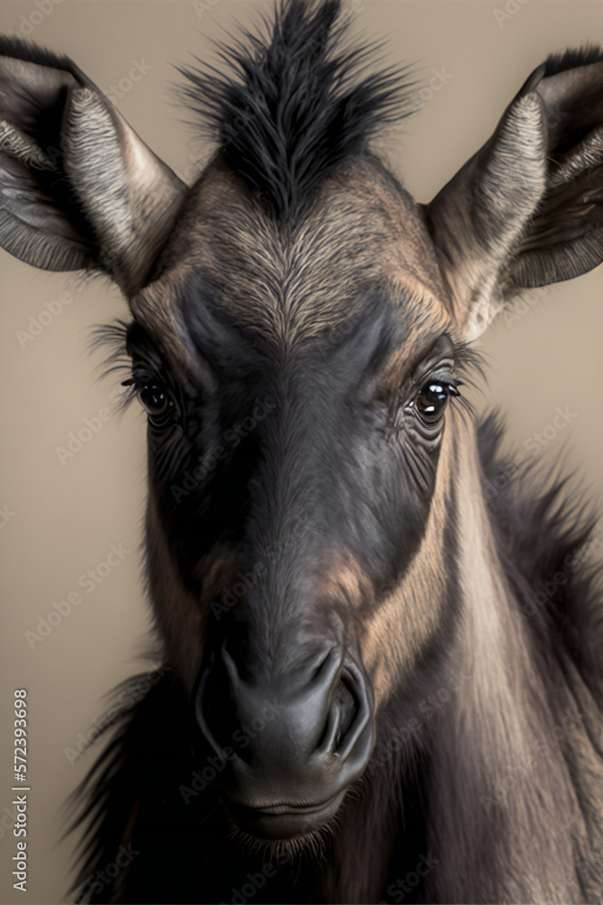 Cute wildebeest cub - Created with Generative AI technology. Cute wildebeest cub - Created with Generative AI technology.