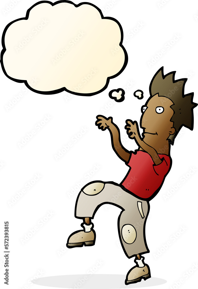 cartoon happy man doing funny dance with thought bubble cartoon happy man doing funny dance with thought bubble