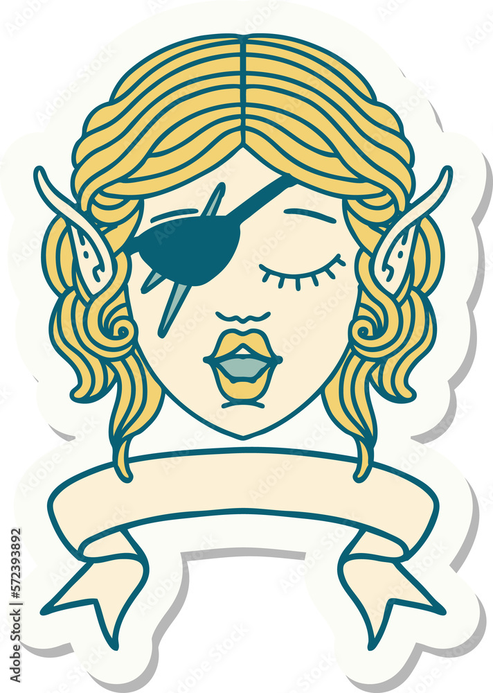 elf rogue character face with banner sticker elf rogue character face with banner sticker