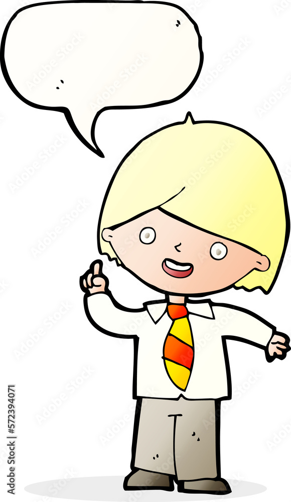 cartoon school boy answering question with speech bubble cartoon school boy answering question with speech bubble